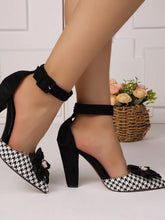 Latest French Style Fashionable Versatile Shoes, Spring Season Thick Heel Houndstooth Trendy